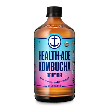 Health-Ade Organic Kombucha Tea, Bubbly Rose, 12-Pack (16 Fl Oz Bottles), Non-GMO, Vegan, Gluten-Free, Fermented Drink with Livi