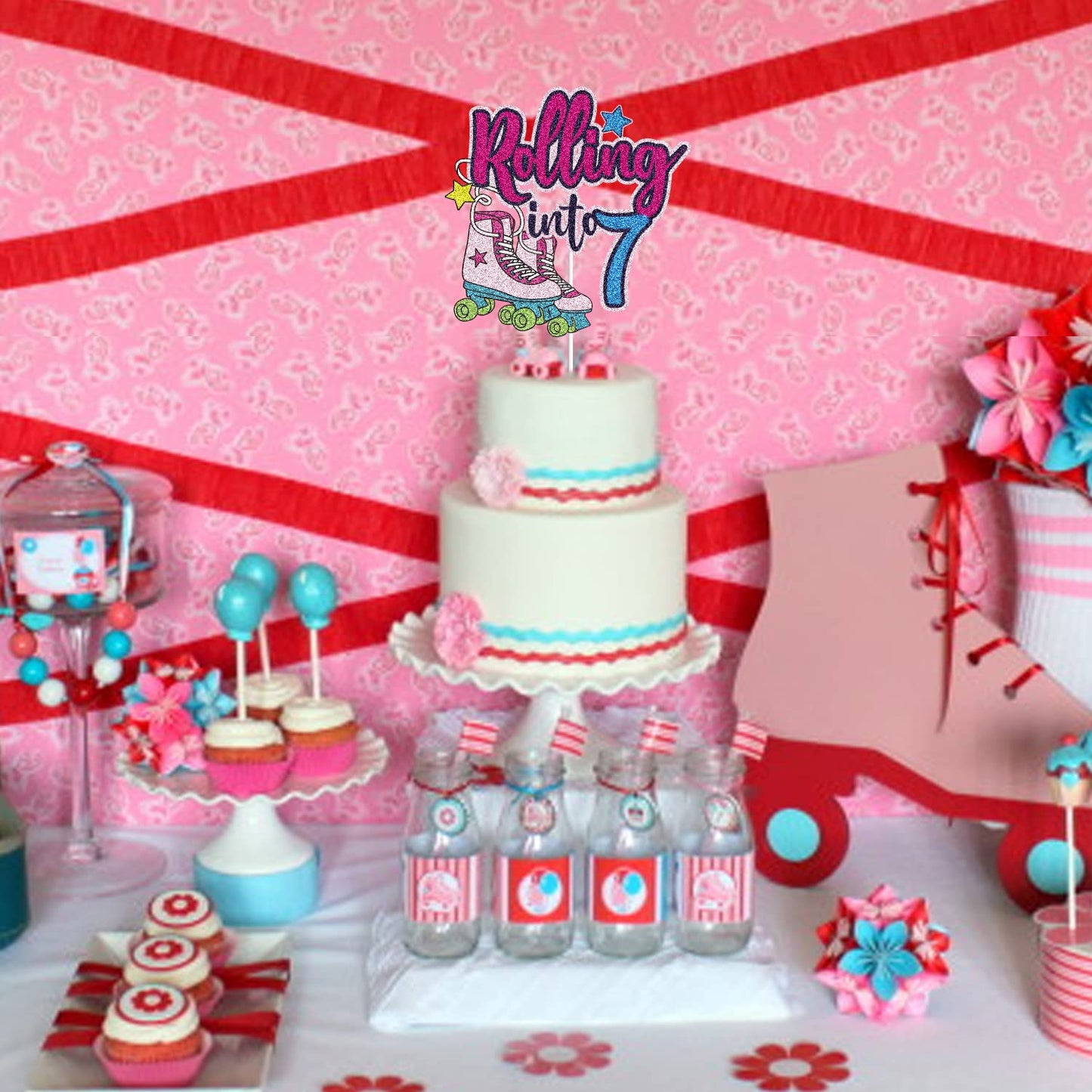 Rolling Into 9 Cake Topper Roller Skate Happy 9Th Birthday Cake Topper 9 Nine Years Old Colorful Rolling Retro Girl Club Hip Hop