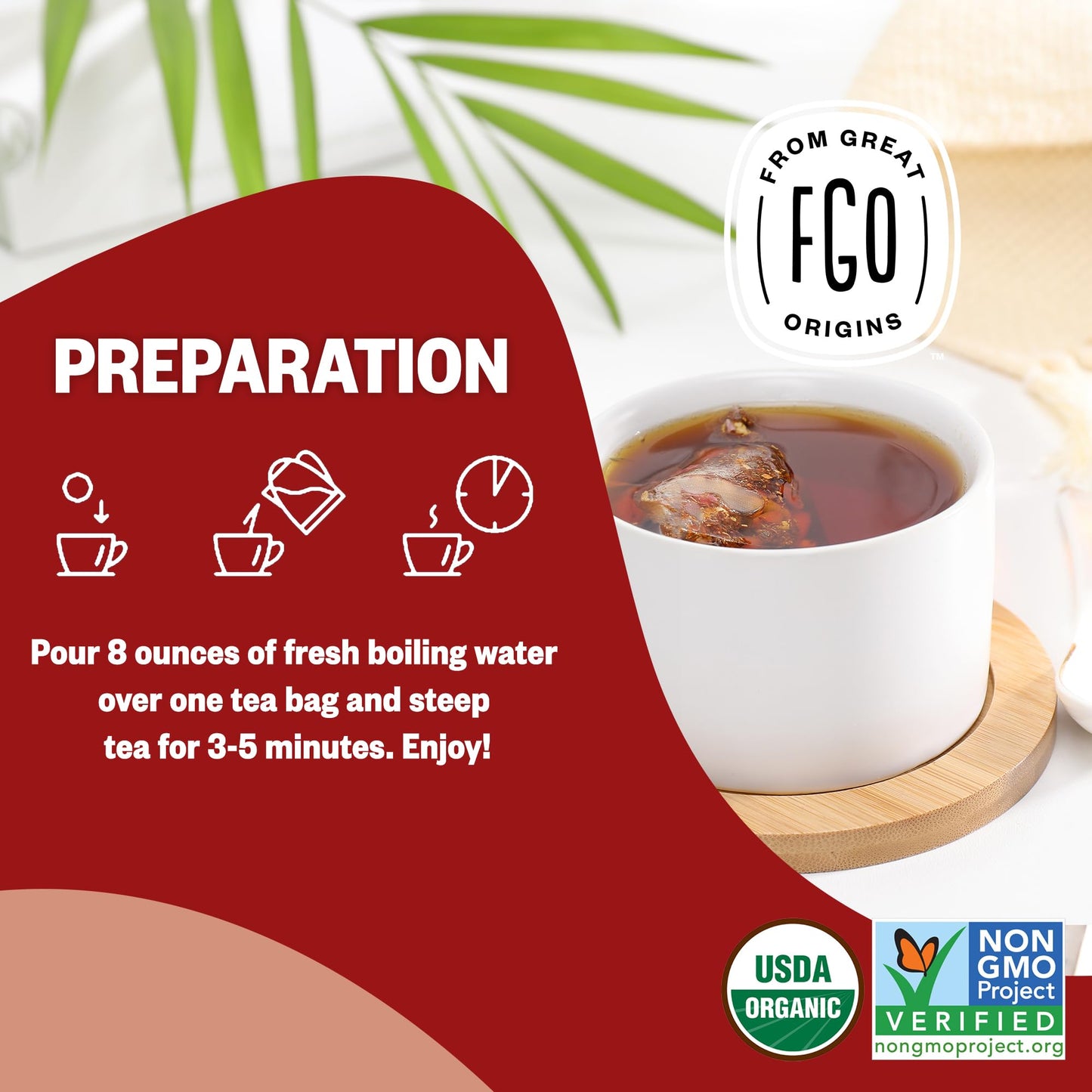 Fgo Organic Rooibos Tea, Eco-Conscious Tea Bags, 100 Count, Packaging May Vary (Pack Of 1)