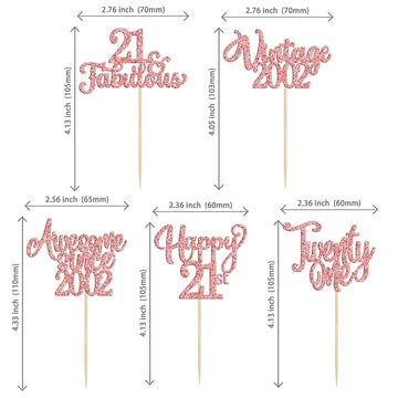 30Pcs Vintage 2002 Cupcake Toppers Glitter Twenty-one 21 Fabulous Happy 21st Birthday Cupcake Picks Cheers to 21 Years for 21st