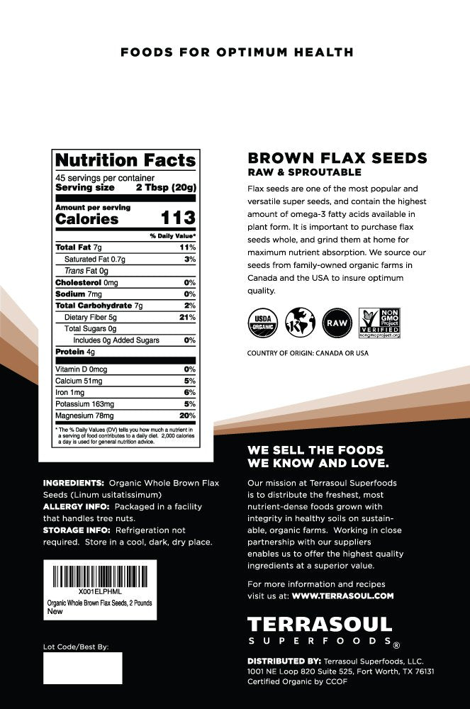 Terrasoul Superfoods Organic Brown Flax Seeds, 4 Lbs (2 Pack)