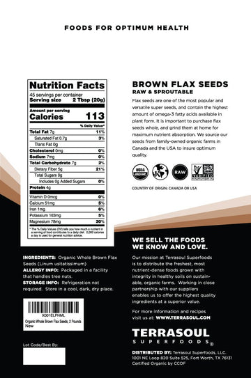 Terrasoul Superfoods Organic Brown Flax Seeds, 4 Lbs (2 Pack)