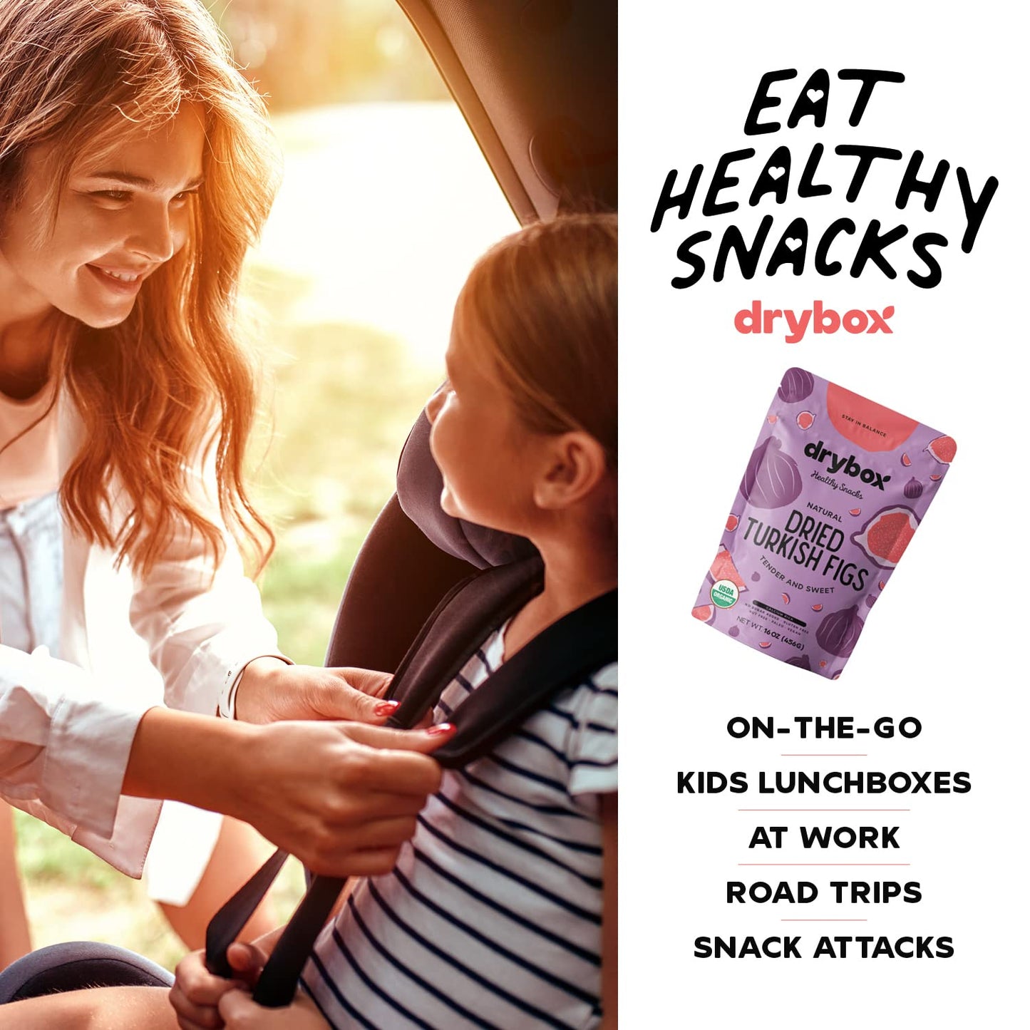 Drybox Organic Dried Turkish Figs 12 Snack Packs No Sugar Added Unsweetened Unsulfured Non-GMO Healthy Party Favors Snacks for L