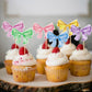24 Pack Bow Cupcake Toppers Bowknot Pink Purple Blue Yellow Green Mulitycolor Cupcake Picks Bridal Baby Shower Cake Dessert Pick