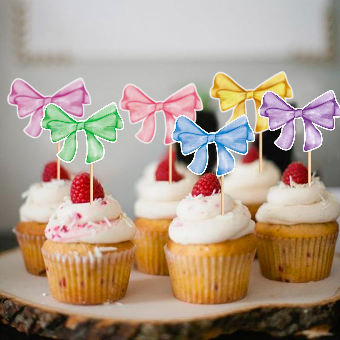 24 Pack Bow Cupcake Toppers Bowknot Pink Purple Blue Yellow Green Mulitycolor Cupcake Picks Bridal Baby Shower Cake Dessert Pick