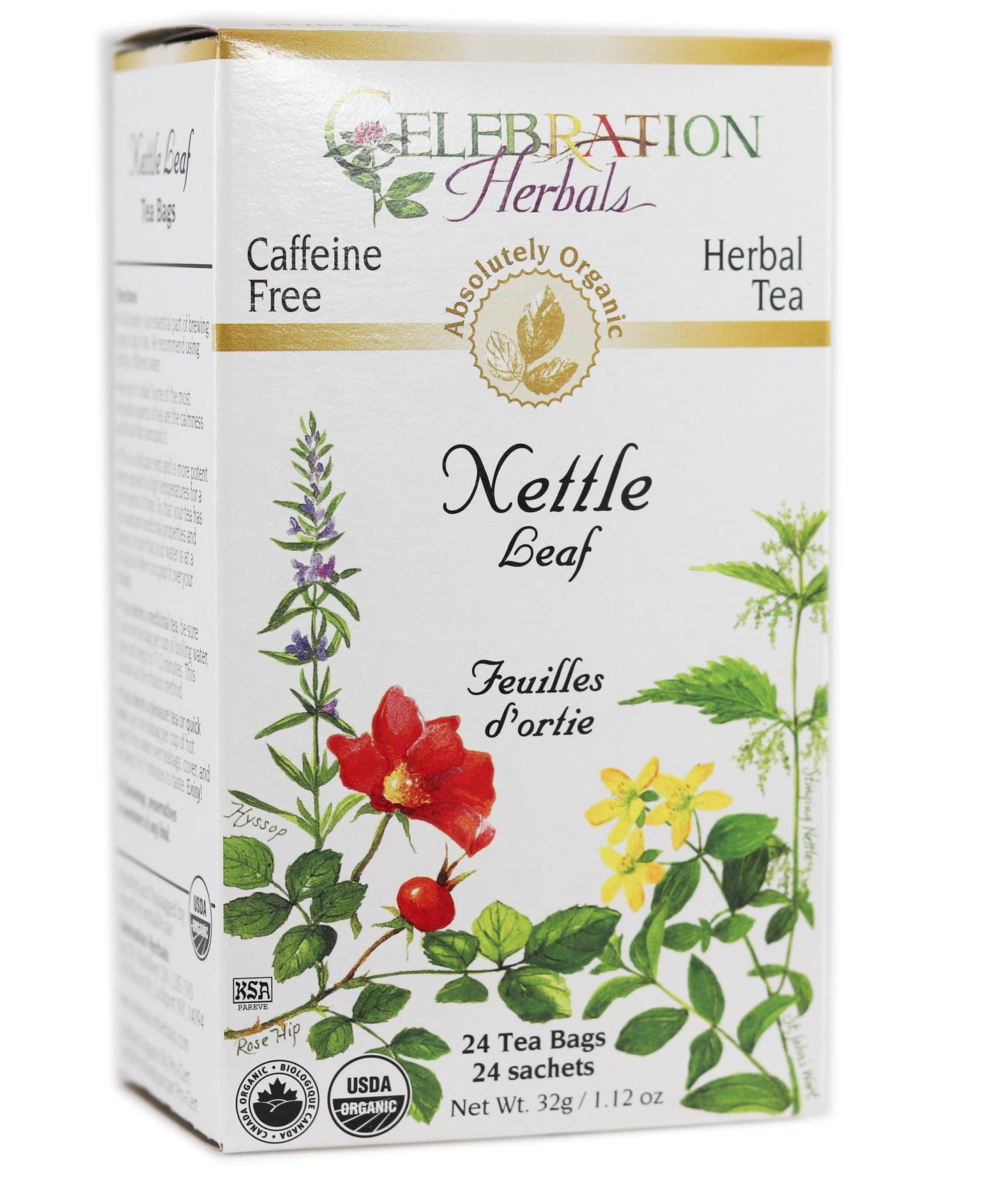 Celebration Herbals Organic Nettle Leaf Tea, Caffeine Free, 24 Herbal Tea Bags, 24 Count