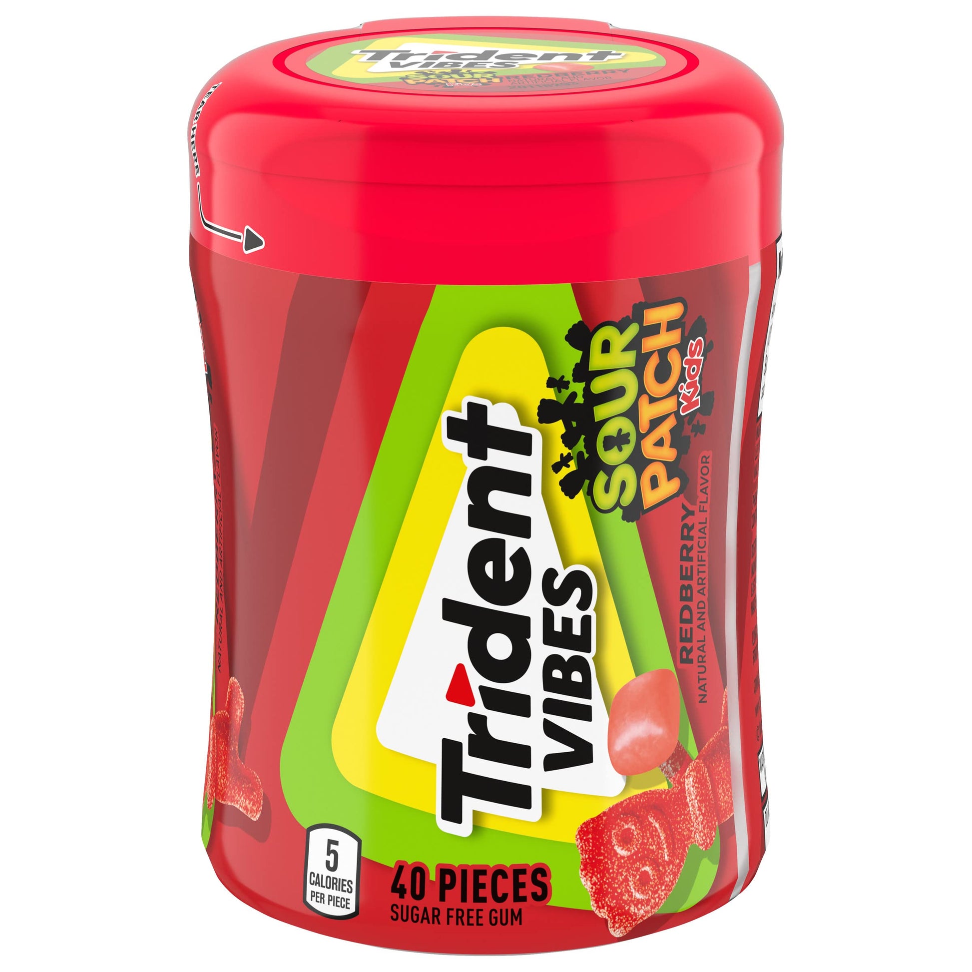 Trident Vibes Sour Patch Kids Redberry Sugar Free Gum, 40 Piece Bottle
