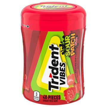 Trident Vibes Sour Patch Kids Redberry Sugar Free Gum, 40 Piece Bottle