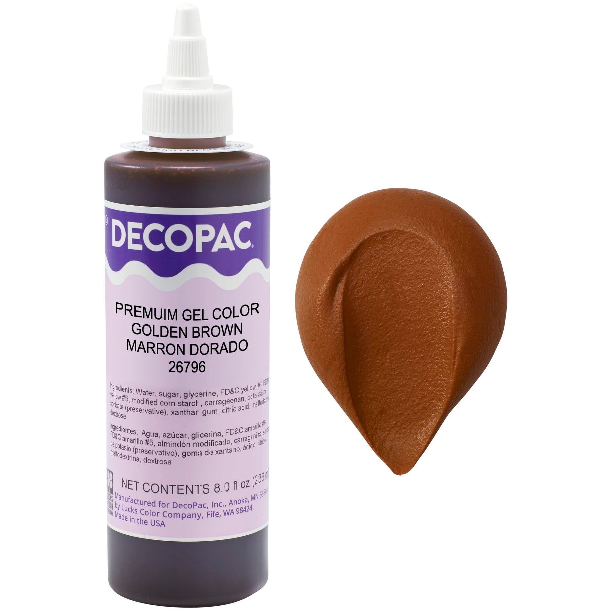 DecoPac Premium Gel Food Color, Edible Coloring, 8oz, Golden Brown, Model 26796