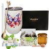 FroggyDog Tea and Honey Gift Set with Insulated Tumbler, Gold Spoon, 18 Tea Bags, Honey Jar, Dipper, Butterfly Color