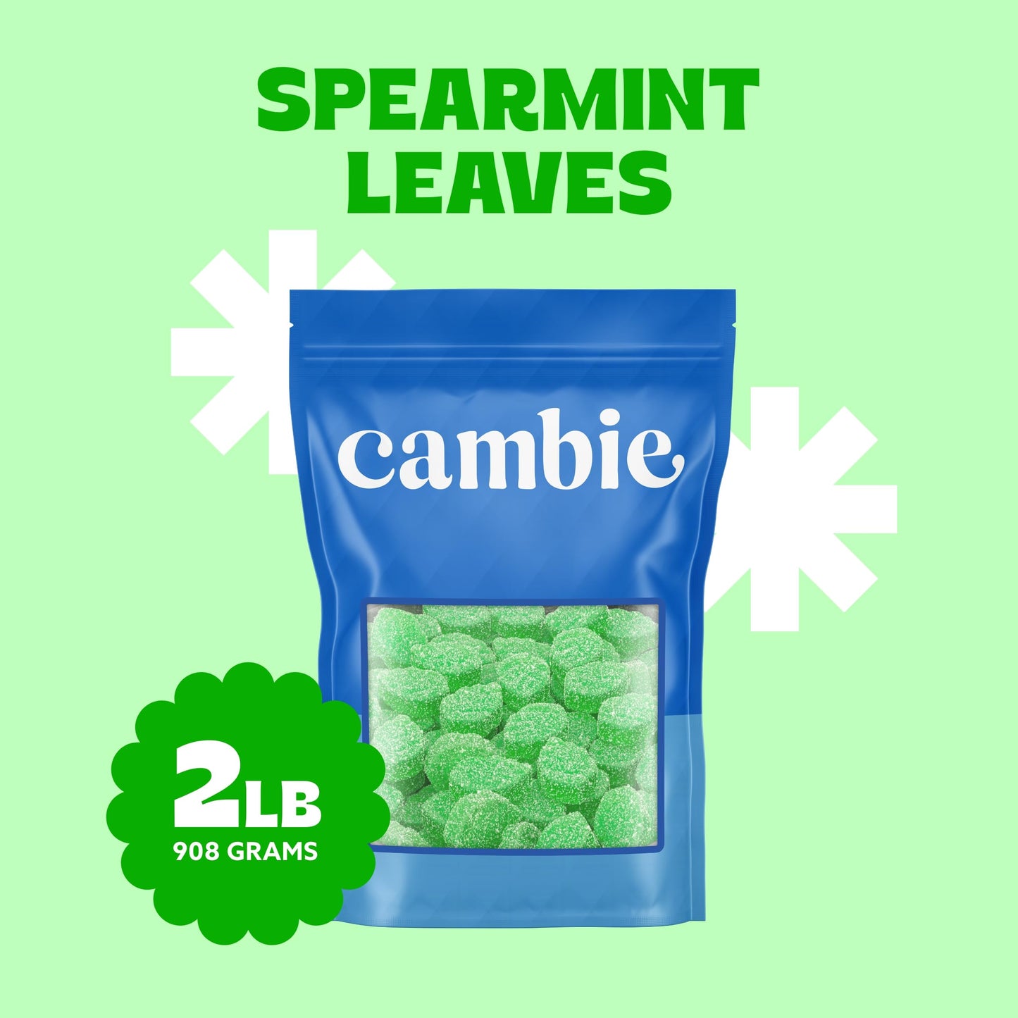 Cambie - Jelly Spearmint Leaves Candy, Sugar Coated Natural Spearmint Flavor, Soft & Chewy Texture, Perfect for Snacking, Sharin