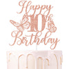 Rose Gold Glitter Happy 10th Birthday Cake Topper, Butterfly Happy 10th Birthday/Cheers to 10 Years, Butterfly Themed 10th Birth