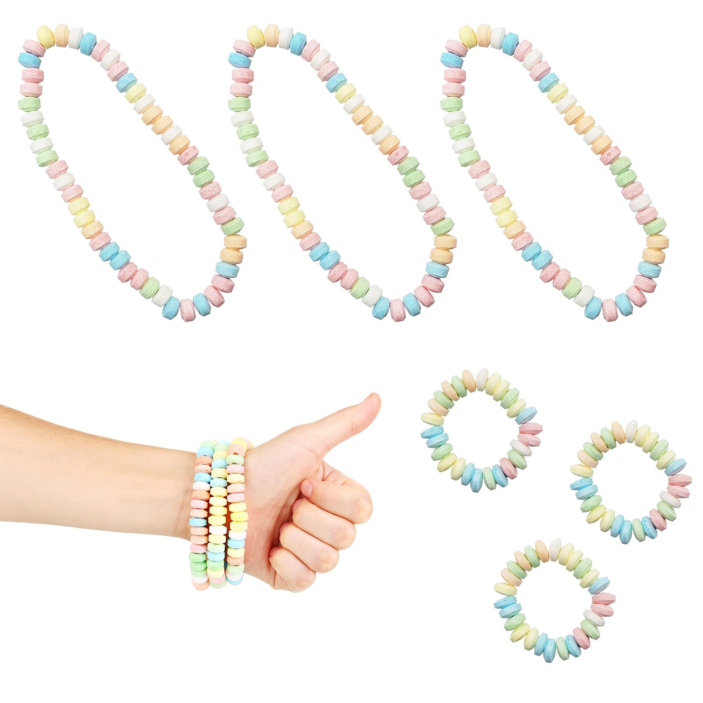 The Dreidel Company Stretchable Bracelet & Necklace Candy, Multicolor, 48-Pack