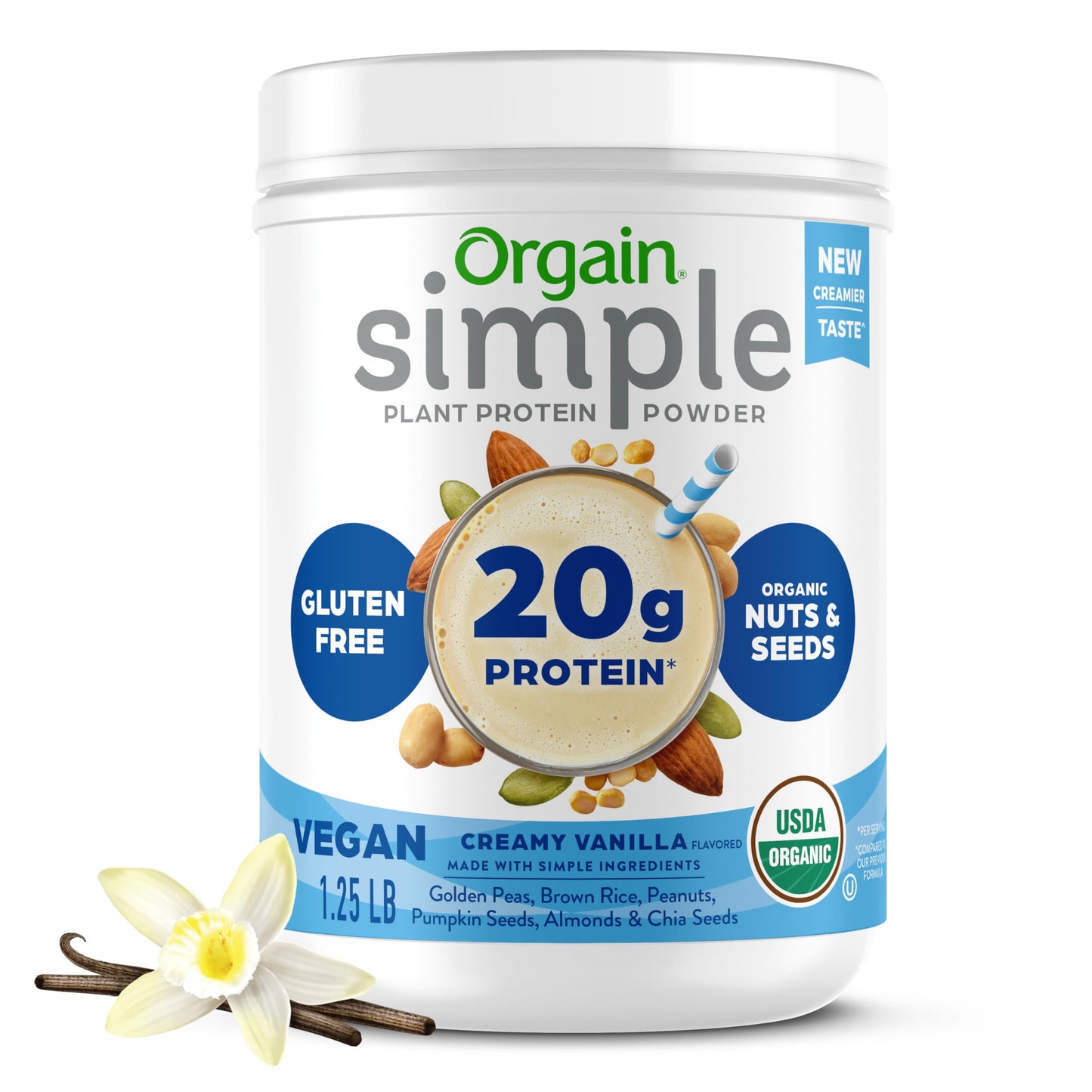 Orgain Organic Vegan Protein Powder, 20g Plant Based Protein, Gluten Free, Vanilla, 15 Servings, Model 0851770007481