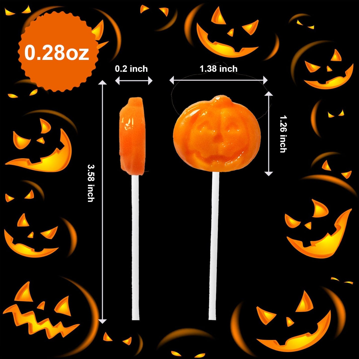 EORA Halloween Lollipop Suckers Candy, 42 Count, Pumpkin Shaped, Individually Wrapped, Orange, Model QWLH-HLPO-8G42