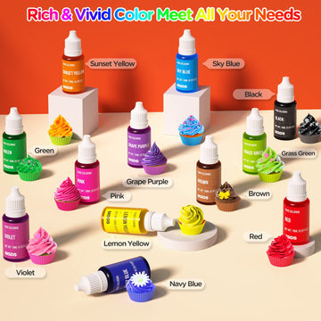 Food Coloring Liquid Set - 12 Vibrant Color Food Grade, Food Coloring Gel Concentrated Neon Icing Colors for Cake Decorating, Ba