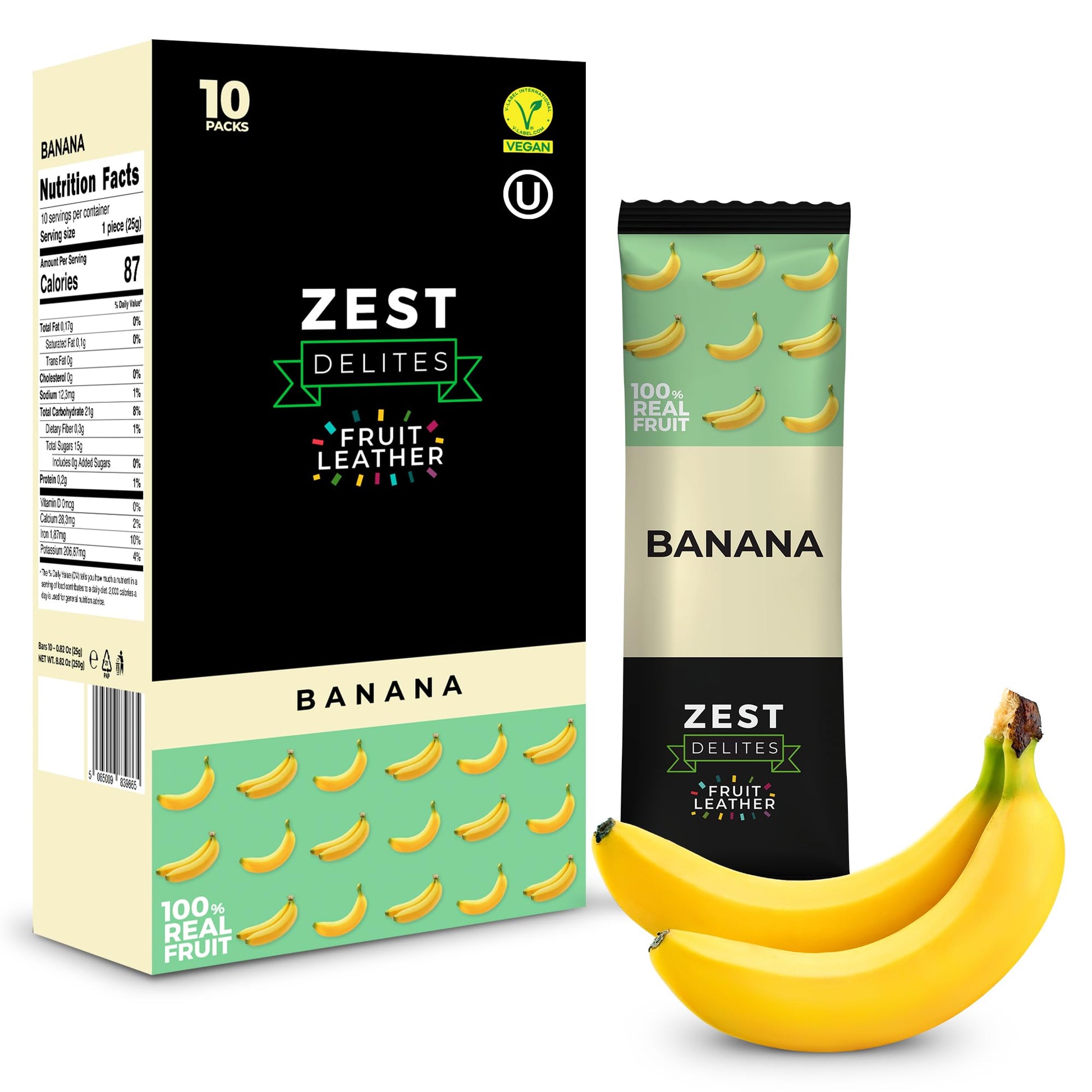 Fruit Snacks by Zest Delites, Fruit Leather, Banana Fruit Bars, Healthy Snacks for Adults, Dried Fruit No Sugar Added, Apple-Bas