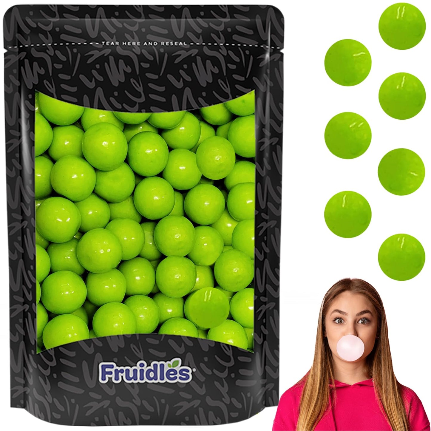Fruidles Green Apple Gum Balls - Fruit Flavored Candy Buffet Treats, 5 Pounds, Kosher Certified Parve, 1 Inch