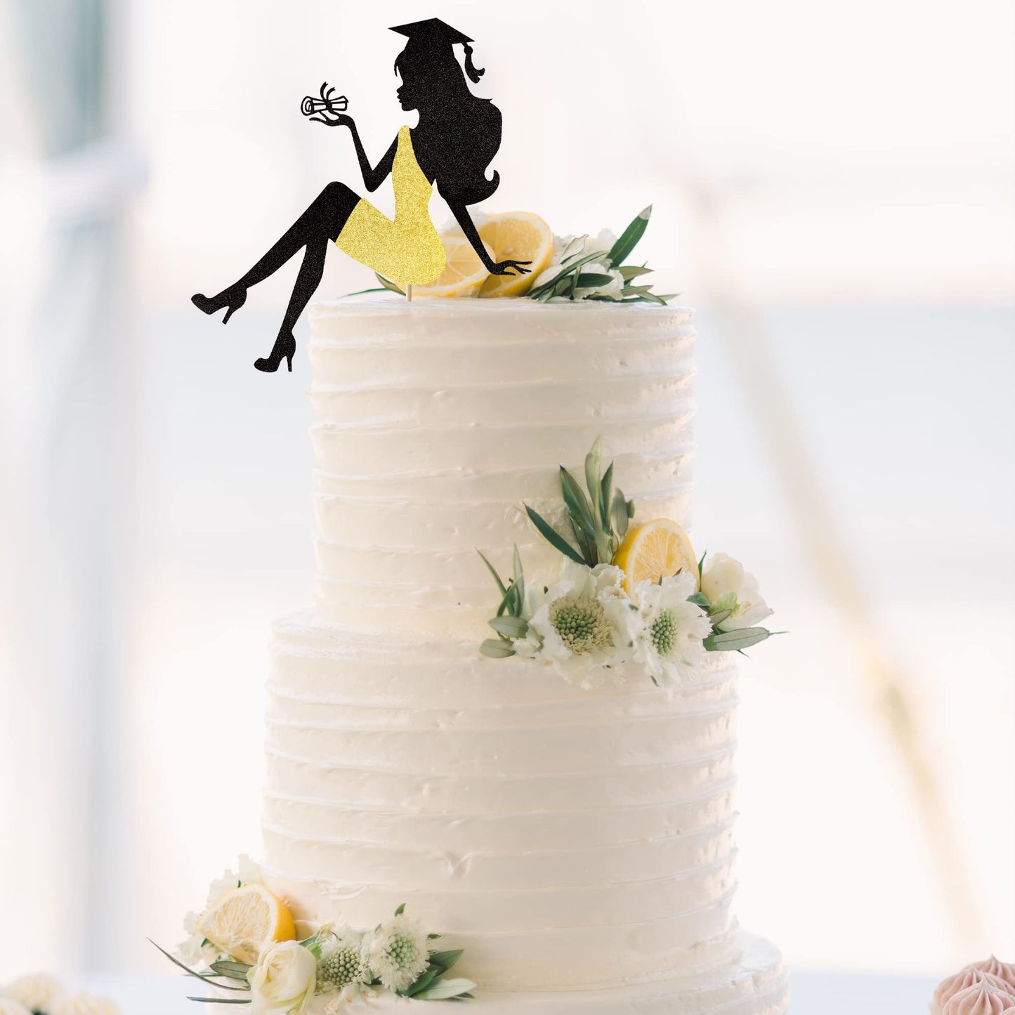 1 Pcs 2024 Graduation Cake Topper With Glitter Grad Cap Diploma High Heel Girl Graduation Cake Pick 2024 Senior Graduation Cake