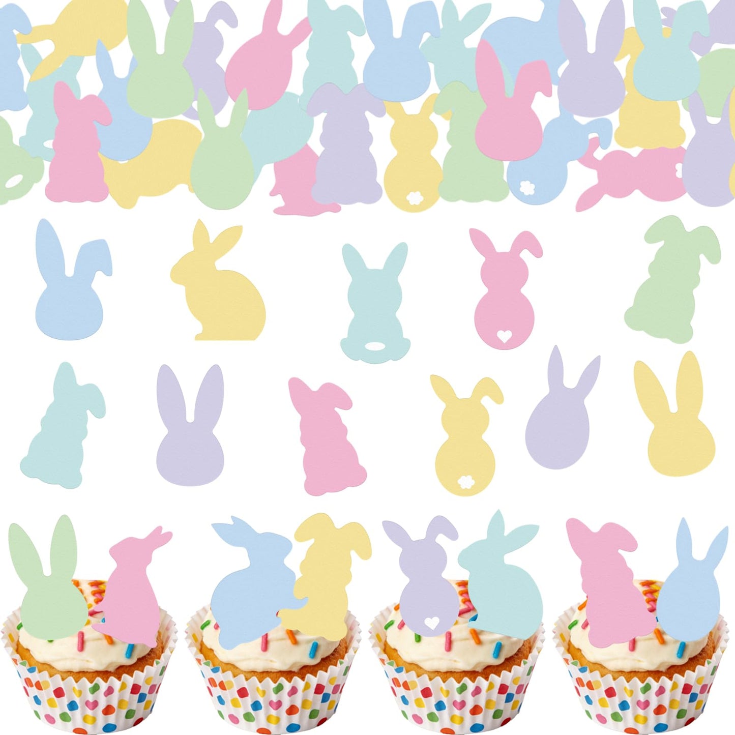 Fyeoxle 60Pcs Edible Easter Bunny Cupcake Toppers Edible Spring Bunny Cupcake Picks Wafer Paper Colorful Bunny Cake Toppers For Easter Theme Birthday Baby Shower Party Cake Supplies