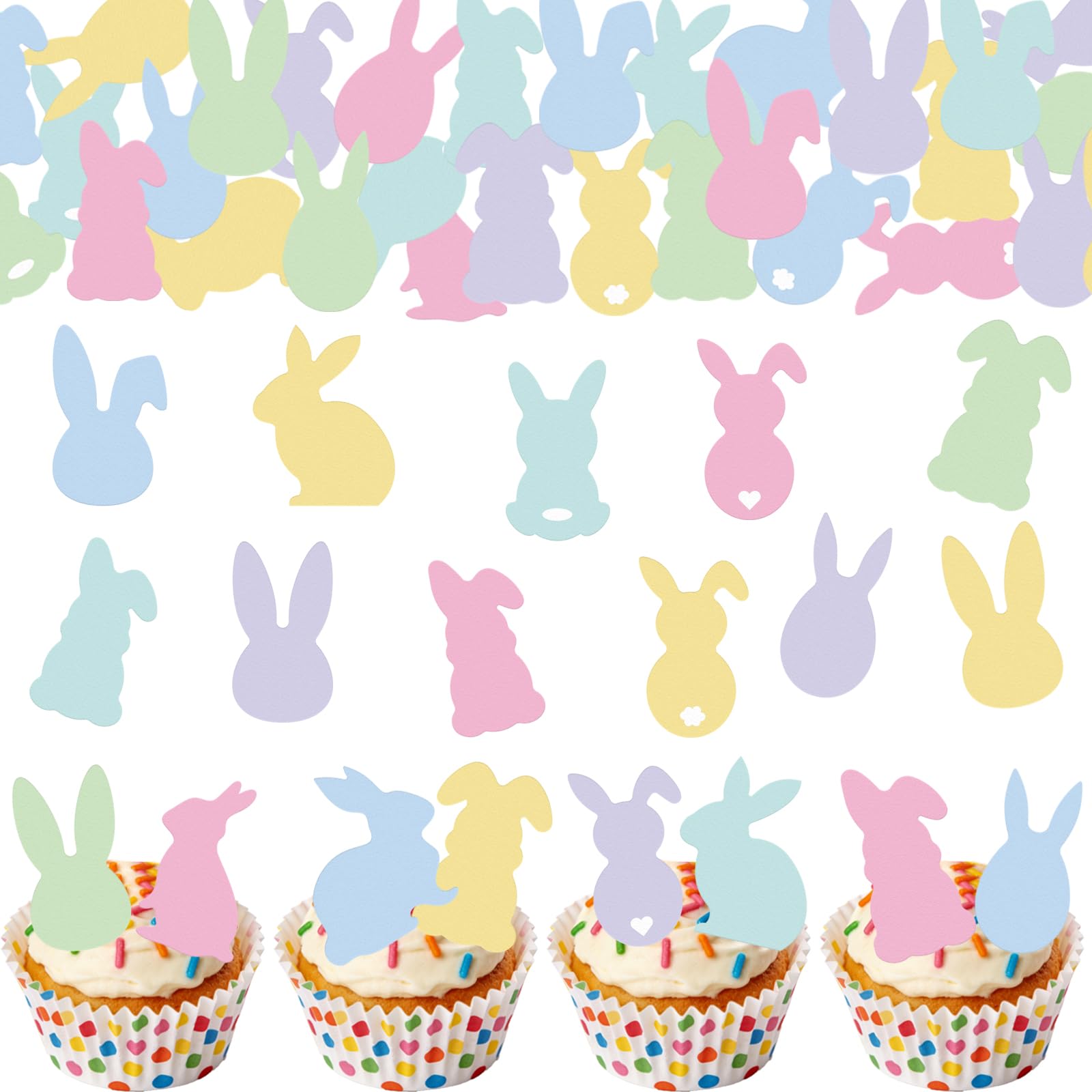 Fyeoxle 60Pcs Edible Easter Bunny Cupcake Toppers Edible Spring Bunny Cupcake Picks Wafer Paper Colorful Bunny Cake Toppers For Easter Theme Birthday Baby Shower Party Cake Supplies