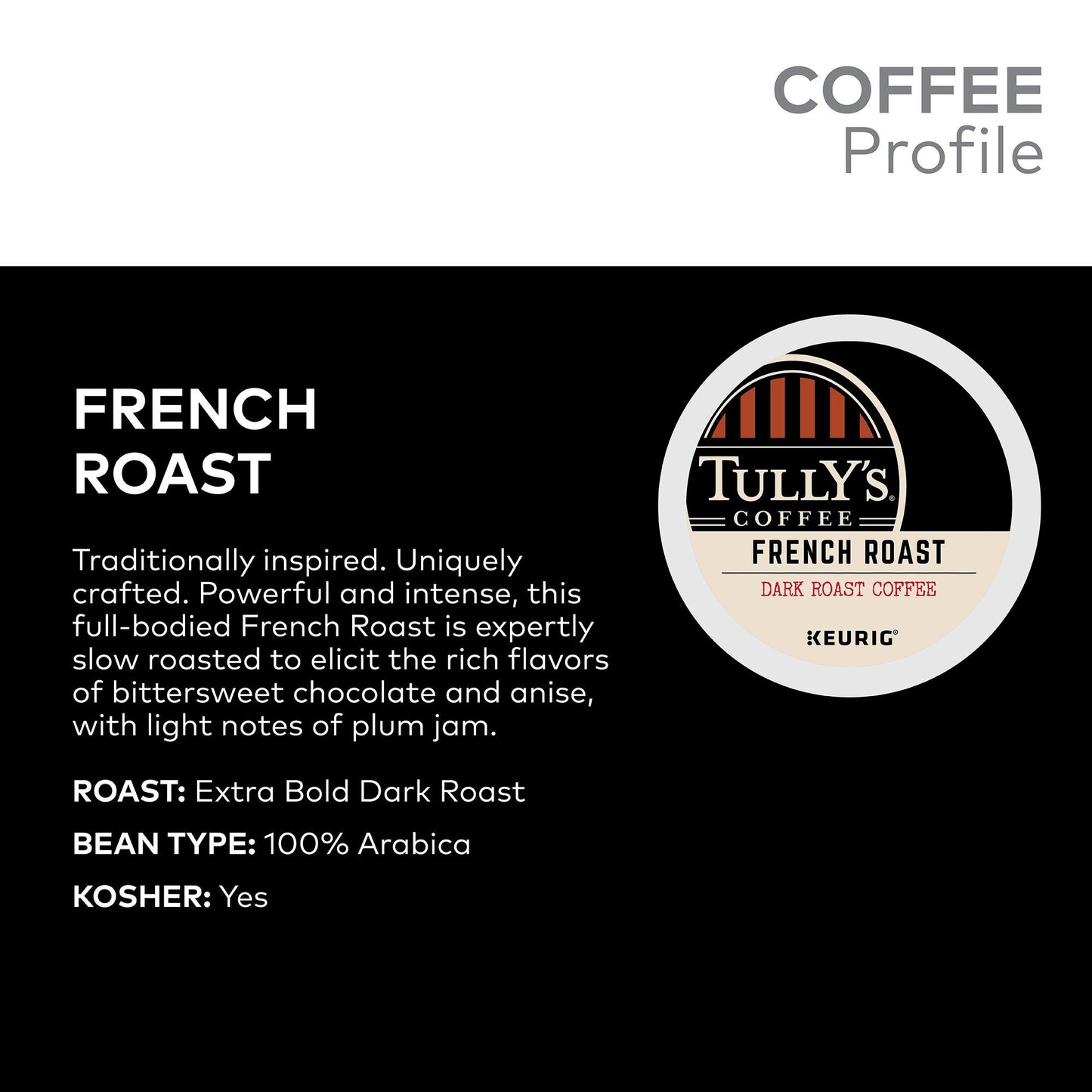 Tully'S Coffee French Roast Keurig Single-Serve K-Cup Pods, Extra Bold Dark , 12 Count
