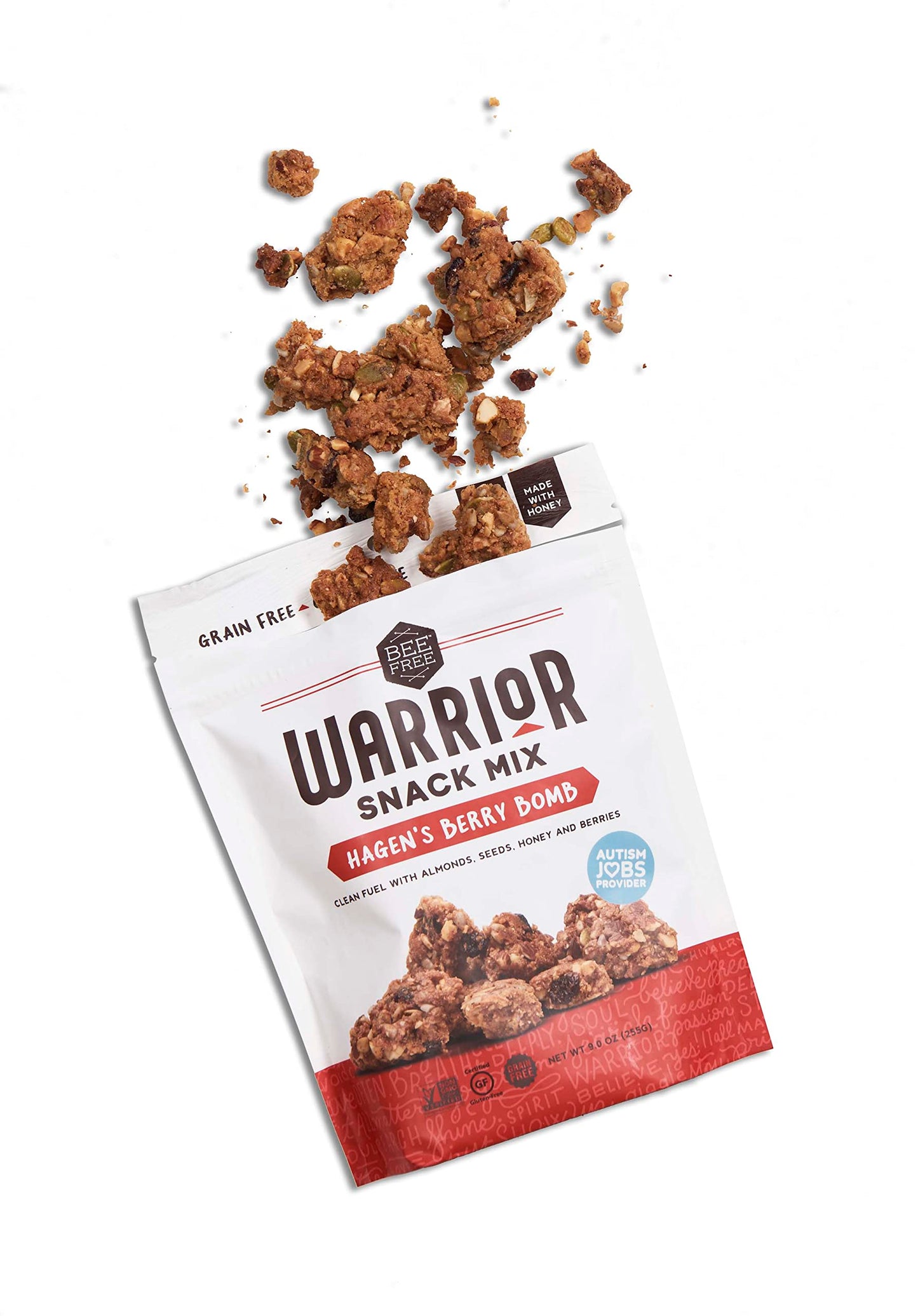 BeeFree Warrior Mix Granola Bites - Gluten Free, Paleo, Low Carb, 9 Ounce Bags, 3 Pack