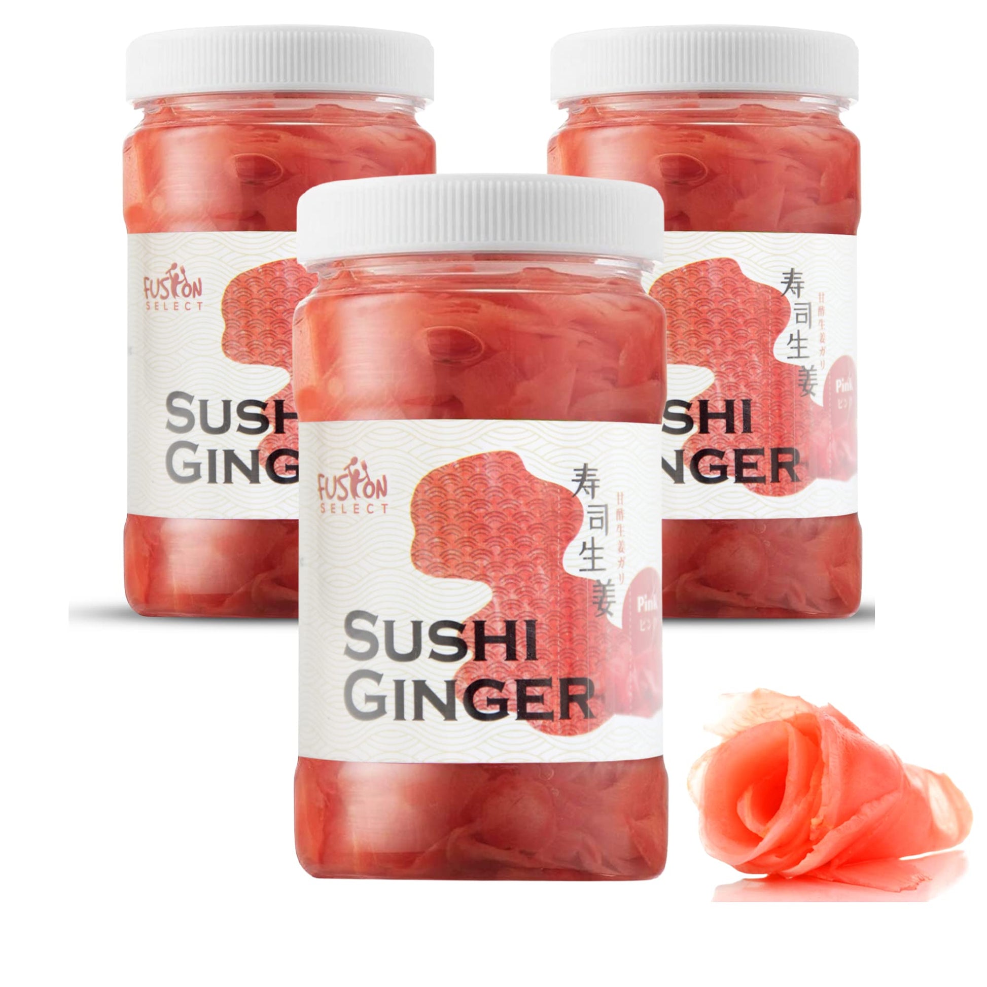 Fusion Select 3 Packs Pink Sushi Ginger - Natural Sliced Gari, Organic Pickled Ginger For Sushi - No Msg, Non-Gmo - Spicy, Sour, Sweet & Salty Taste Notes - Side Dish For Sashimi, Sushi Ingredients - 12Oz