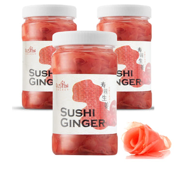 Fusion Select 3 Packs Pink Sushi Ginger - Natural Sliced Gari, Organic Pickled Ginger For Sushi - No Msg, Non-Gmo - Spicy, Sour, Sweet & Salty Taste Notes - Side Dish For Sashimi, Sushi Ingredients - 12Oz