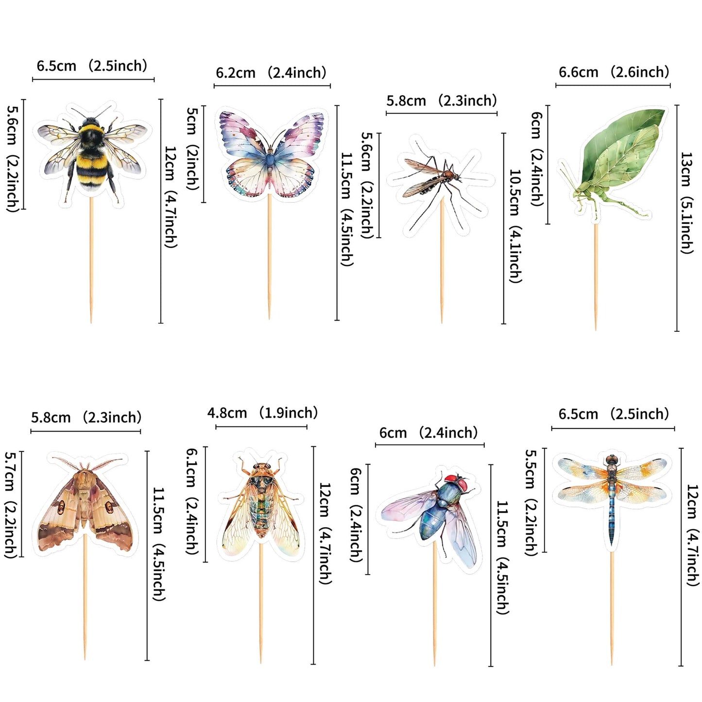 Ercadio 32 Pcs Insect Theme Cupcake Toppers Dragonflies Bees Flies Butterflies Moths Cupcake Pick Decorations For Insect Theme B