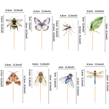 Ercadio 32 Pcs Insect Theme Cupcake Toppers Dragonflies Bees Flies Butterflies Moths Cupcake Pick Decorations For Insect Theme B
