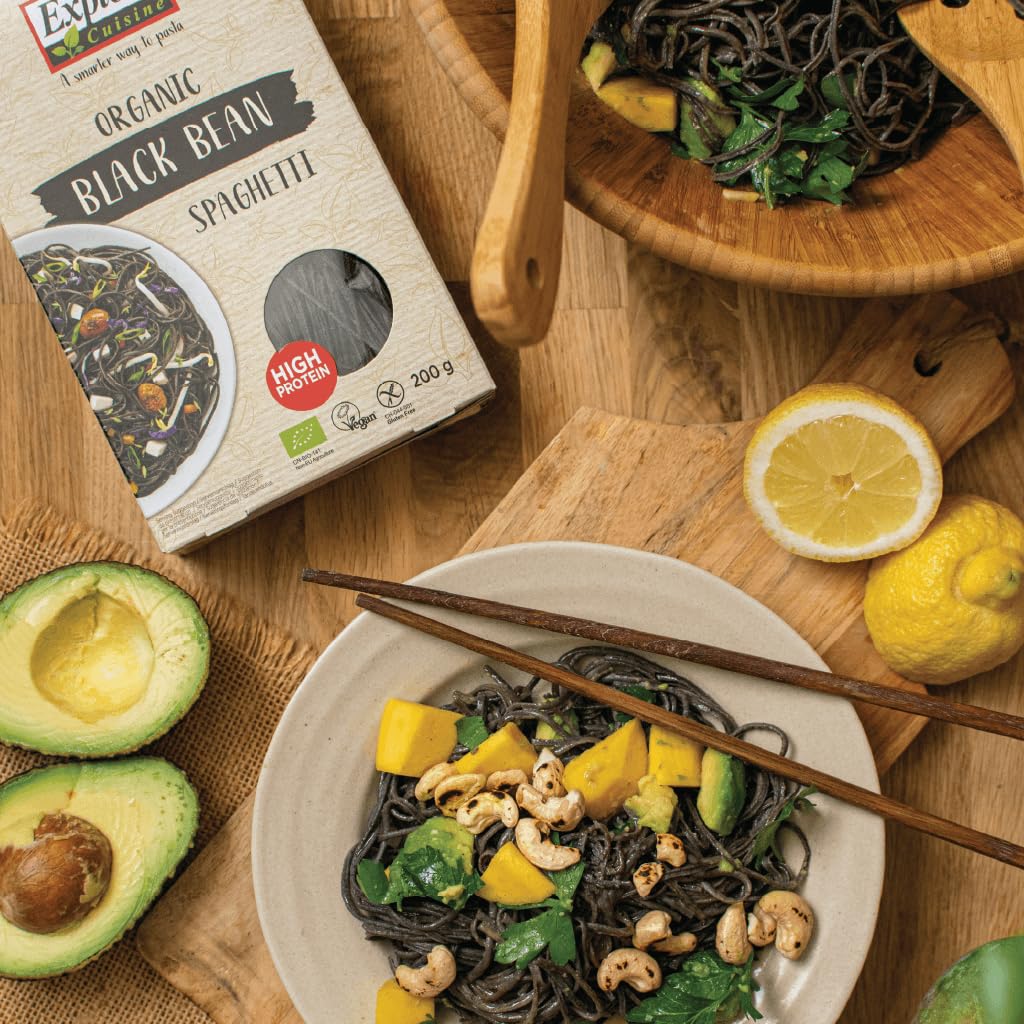 Explore Cuisine Organic Black Bean Spaghetti - Pack of 6 (8 oz) - Easy-to-Make Gluten Free Pasta - High in Plant Protein & Fiber