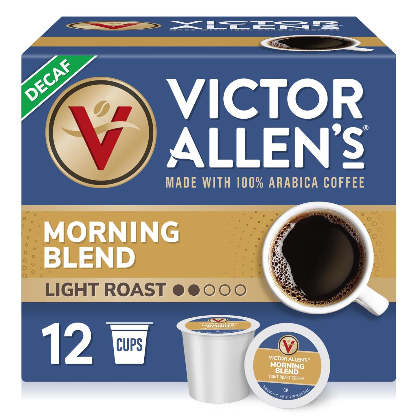 Victor Allens Coffee Decaf Morning Blend Light Roast Single Serve Pods 12 Count Brown