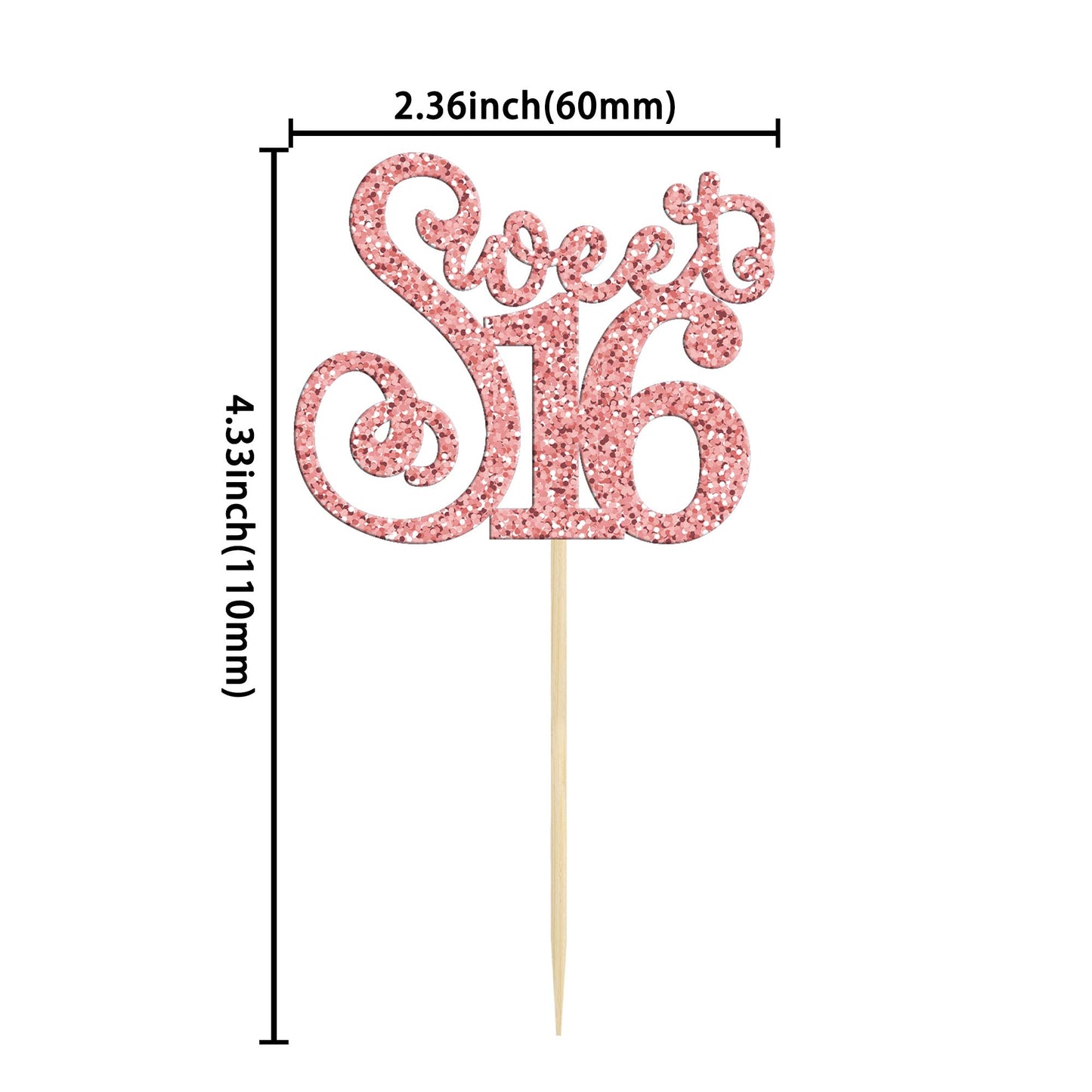 Gyufise 24 Pack Cupcake Toppers Glitter Sixteen Happy 16th Birthday Decorations Rose Gold Model ZN0475-4-RG