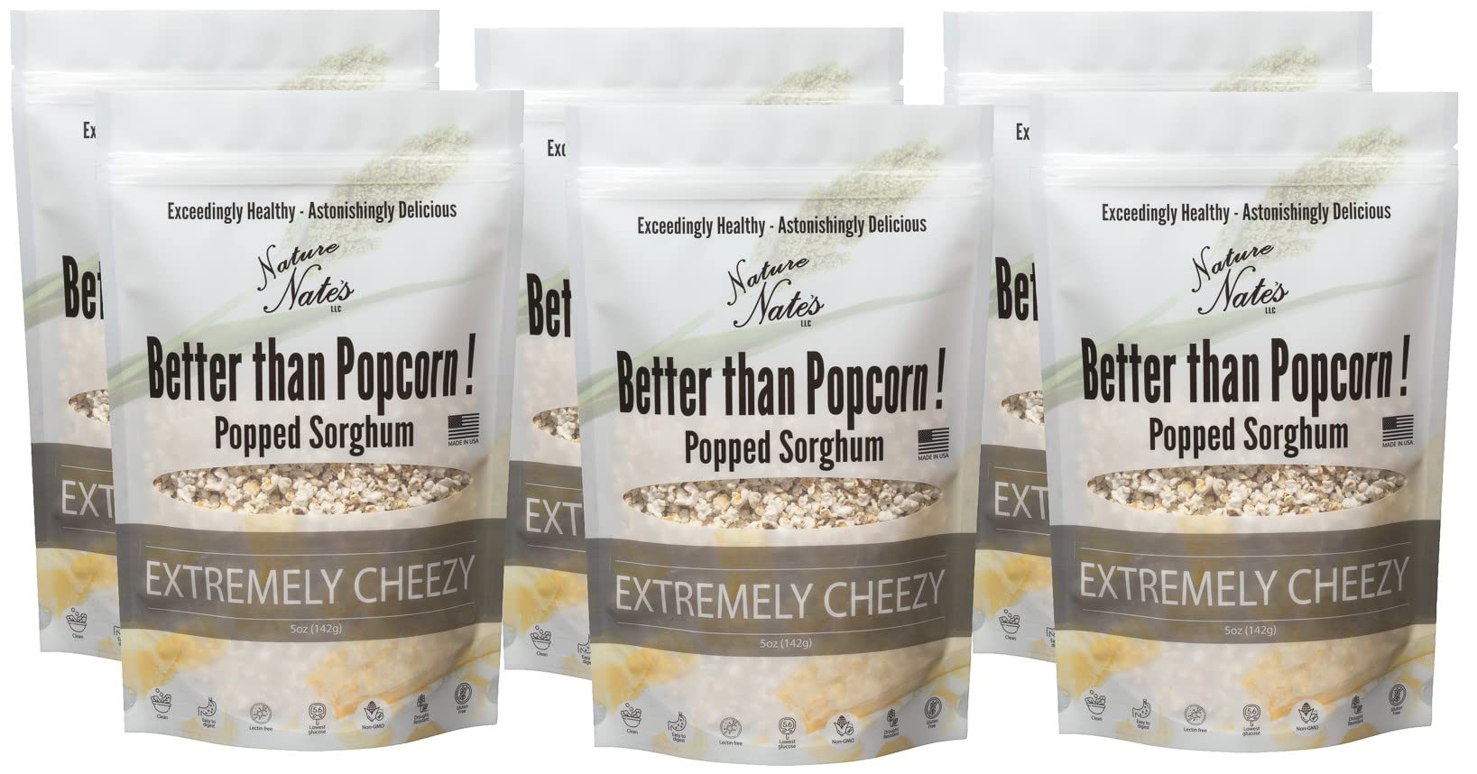 Nature Nates Popped Sorghum, Popcorn Alternative, Extremely Cheezy - Keto & Gluten Free, Healthy Snacks, Better Than Popcorn, M