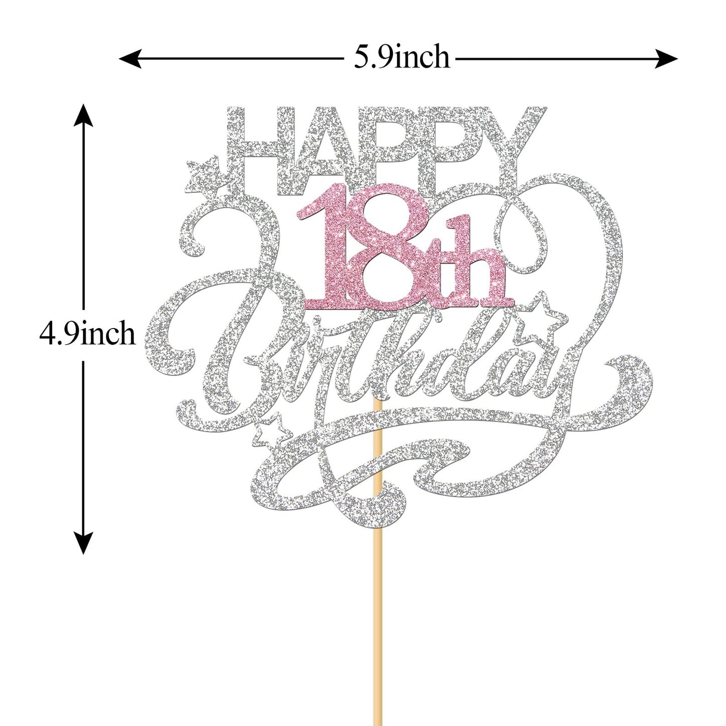 Monmon & Craft Happy18Th Birthday Cake Topper/Cheers To 18 Years/Girls 18Th Birthday Party Decor Supplies - Silver & Pink Glitte