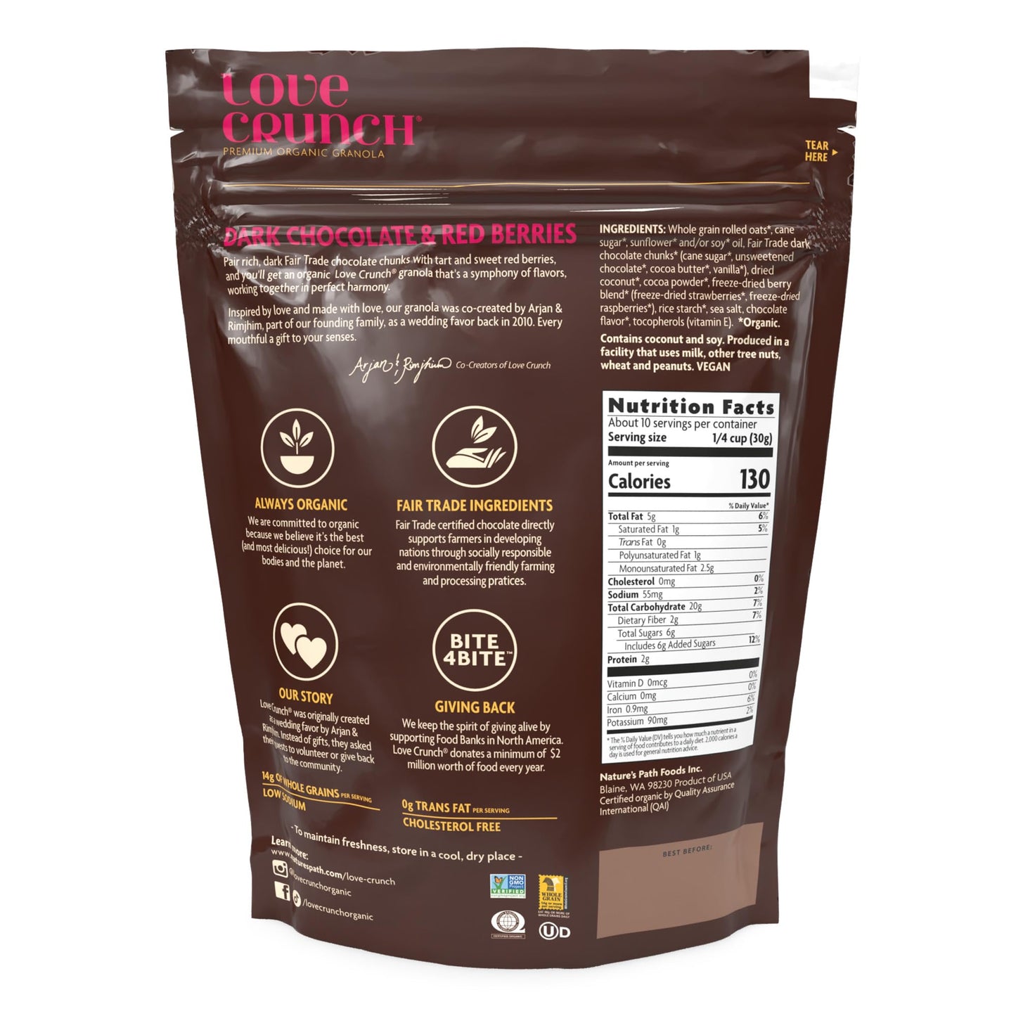 Love Crunch Organic Dark Chocolate And Red Berries Granola, 11.5 Ounce (Pack Of 6), Non-Gmo, Fair Trade, By Natures Path