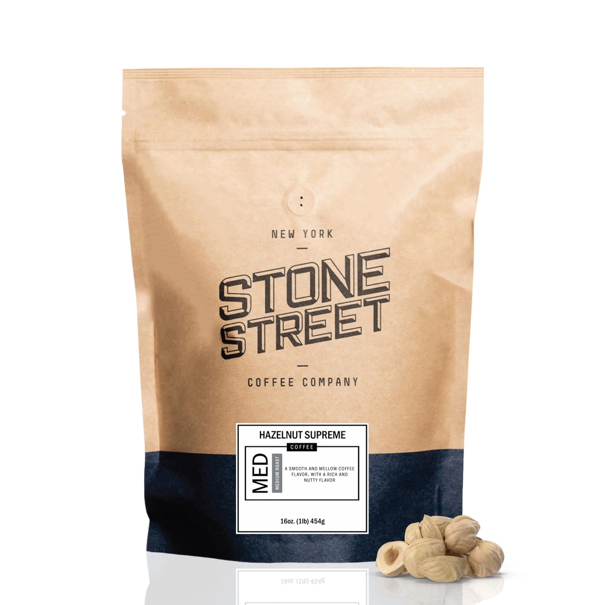 Stone Street Flavored Ground Coffee, Hazelnut Supreme, 100% Colombian Arabica, Medium Roast, 16 Ounce