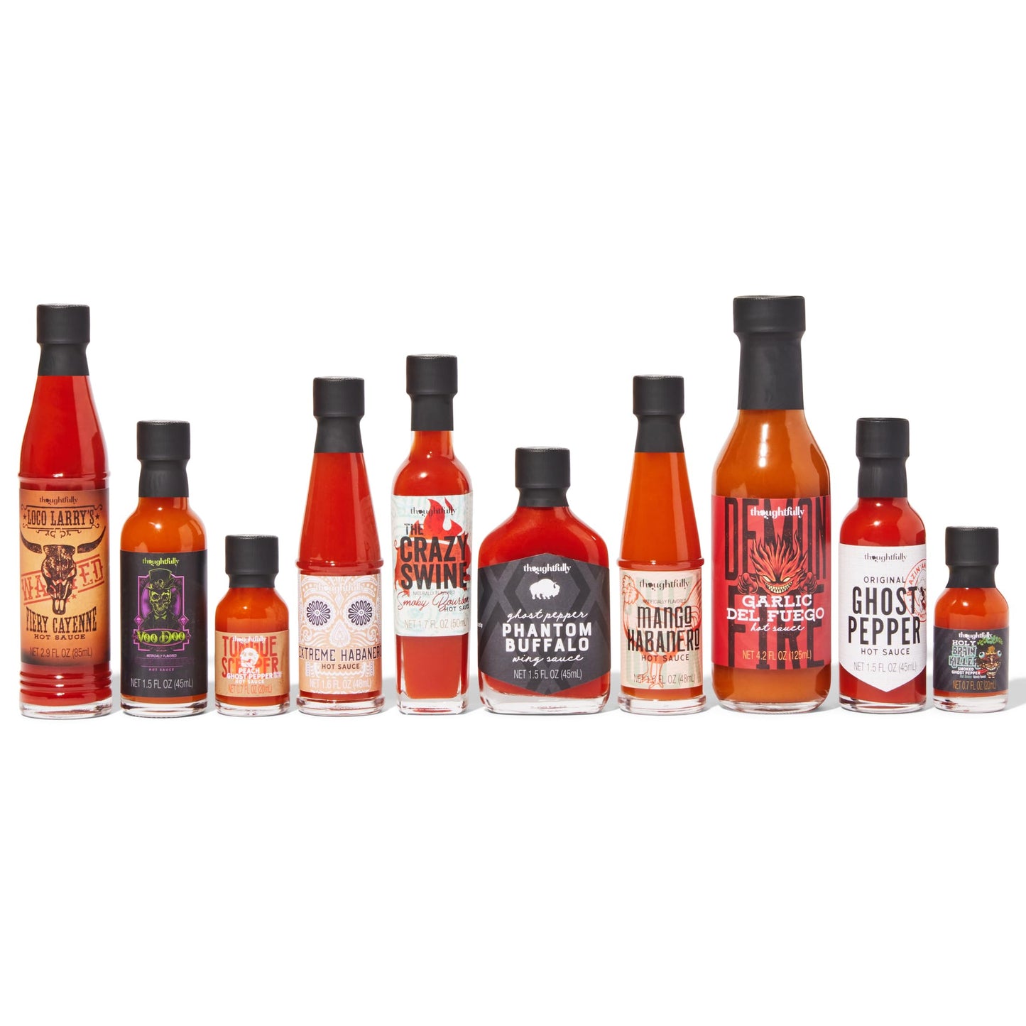 Thoughtfully Gourmet  Hot Sauce Challenge Set  Hot Sauce Variety Pack Includes Hot Sauces from Mild To Extreme Flavors  Unique Gifts for Men  Set of 10