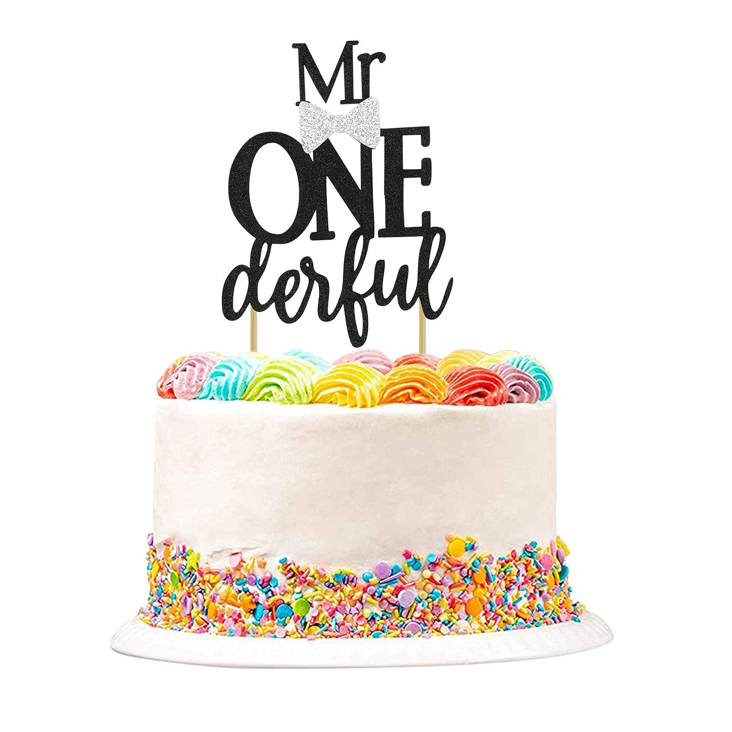 Black Glitter Mr Onederful Cake Topper 1St Birthday Cake Topper Onederful Silver Bow Tie Cake Decorating Perfect For Baby Birthd