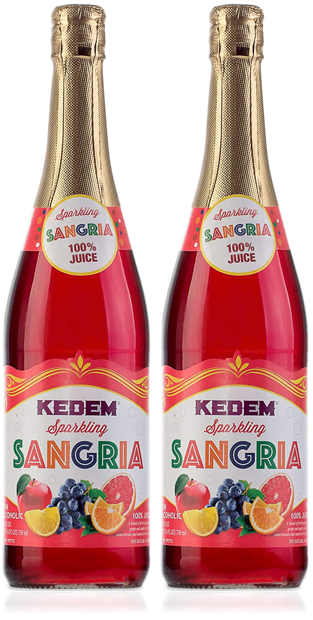 Kedem Sparkling Sangria, Non-Alcoholic Juice Drink, 25.4oz (2 Pack)
