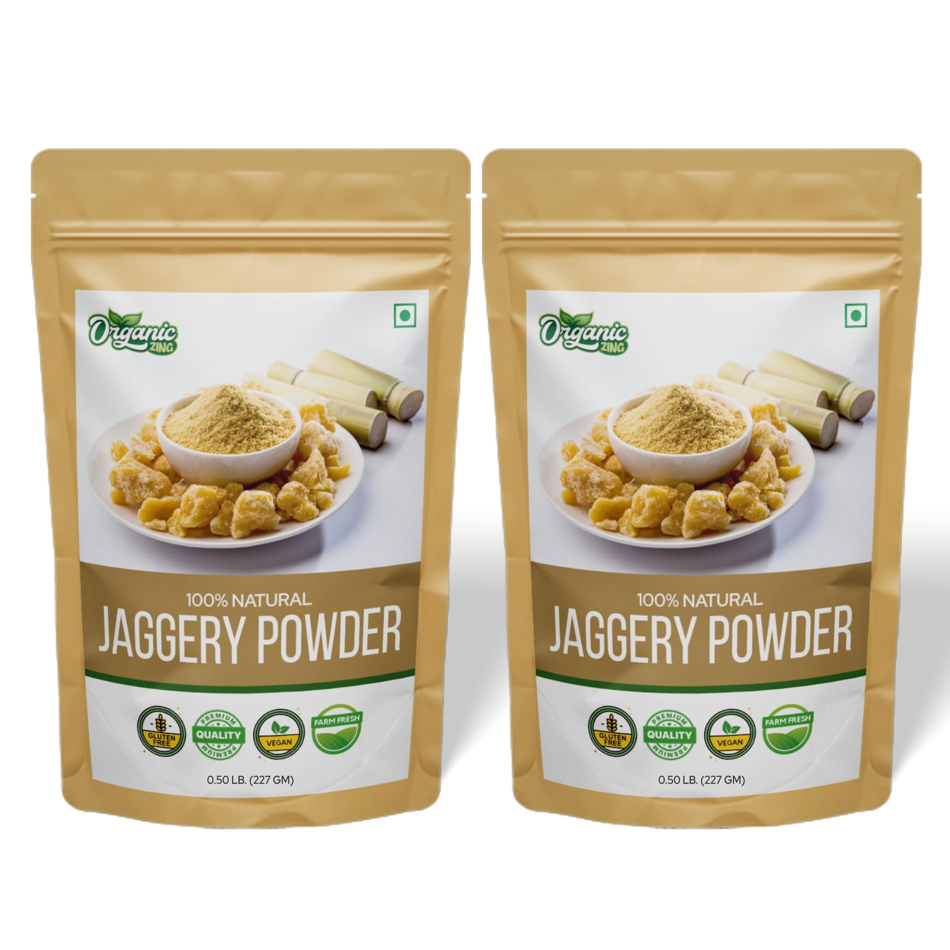 Organic Zing Jaggery Powder - 100% Unadulterated, Naturally Grown, 4 Ounce (Pack of 2)