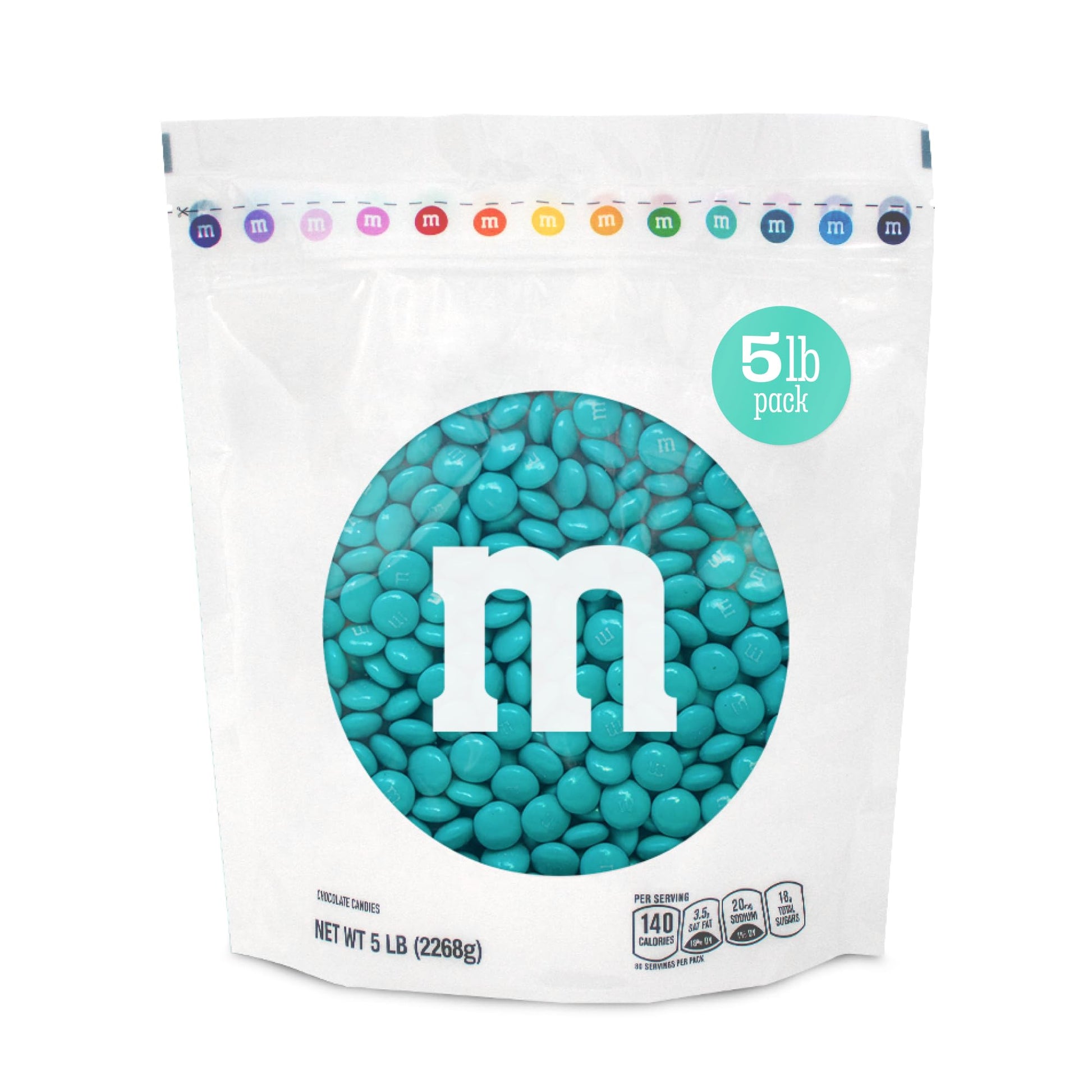 M&MS WORLD Aqua Milk Chocolate Candy, 5lbs of M&MS in Resealable Pack for Candy Bars, Birthday Parties, Graduations, Dessert Ta