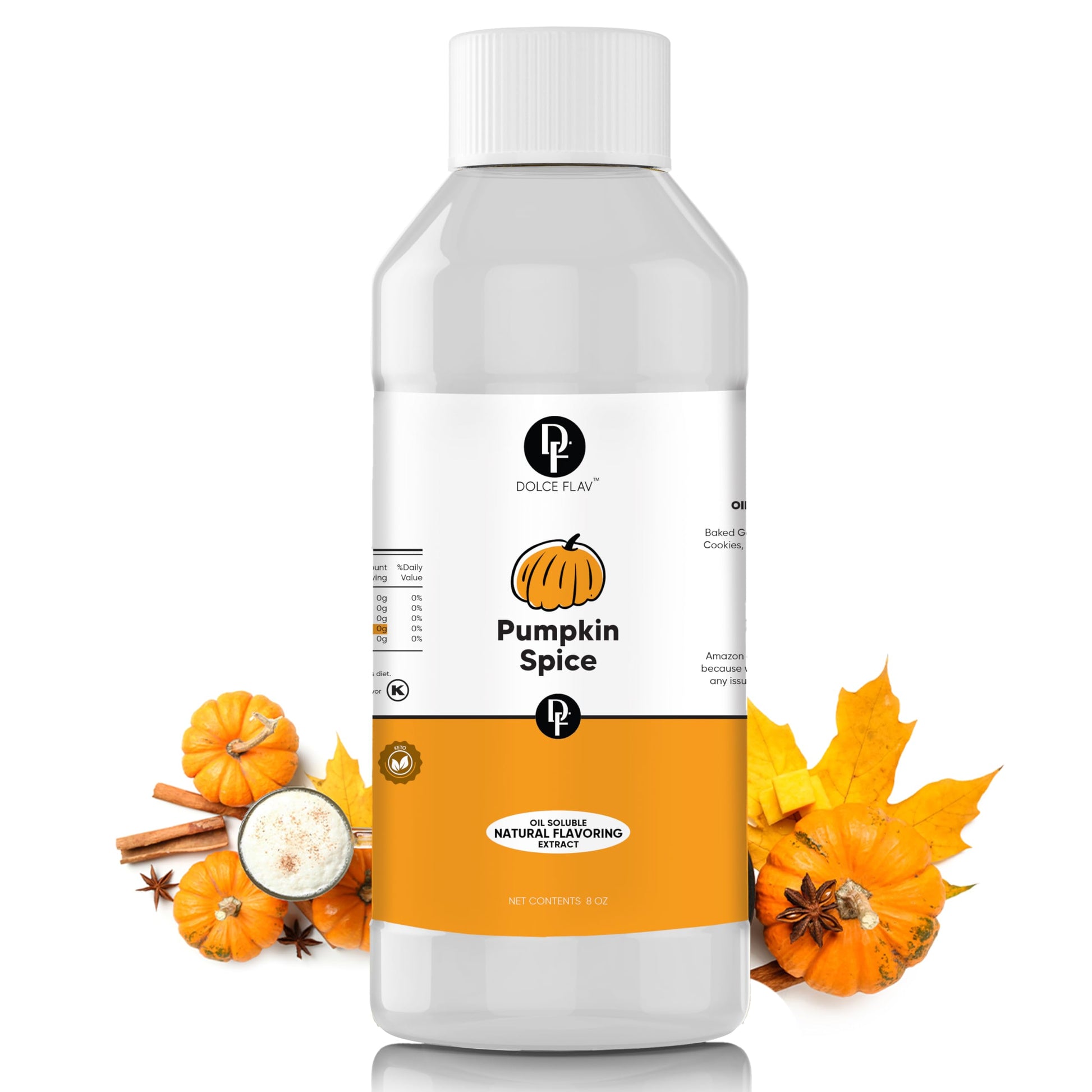 Dolce Flav Pumpkin Spice Extract – 8 Oz. Oil-Soluble, Sugar-Free Flavoring for Baking, Smoothies & Desserts