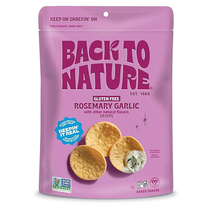 Back to Nature Rosemary Garlic Gluten Free Dipper Crisps, Vegan & Non-GMO Crackers for Dipping, 3.2 Ounce Snack Pack