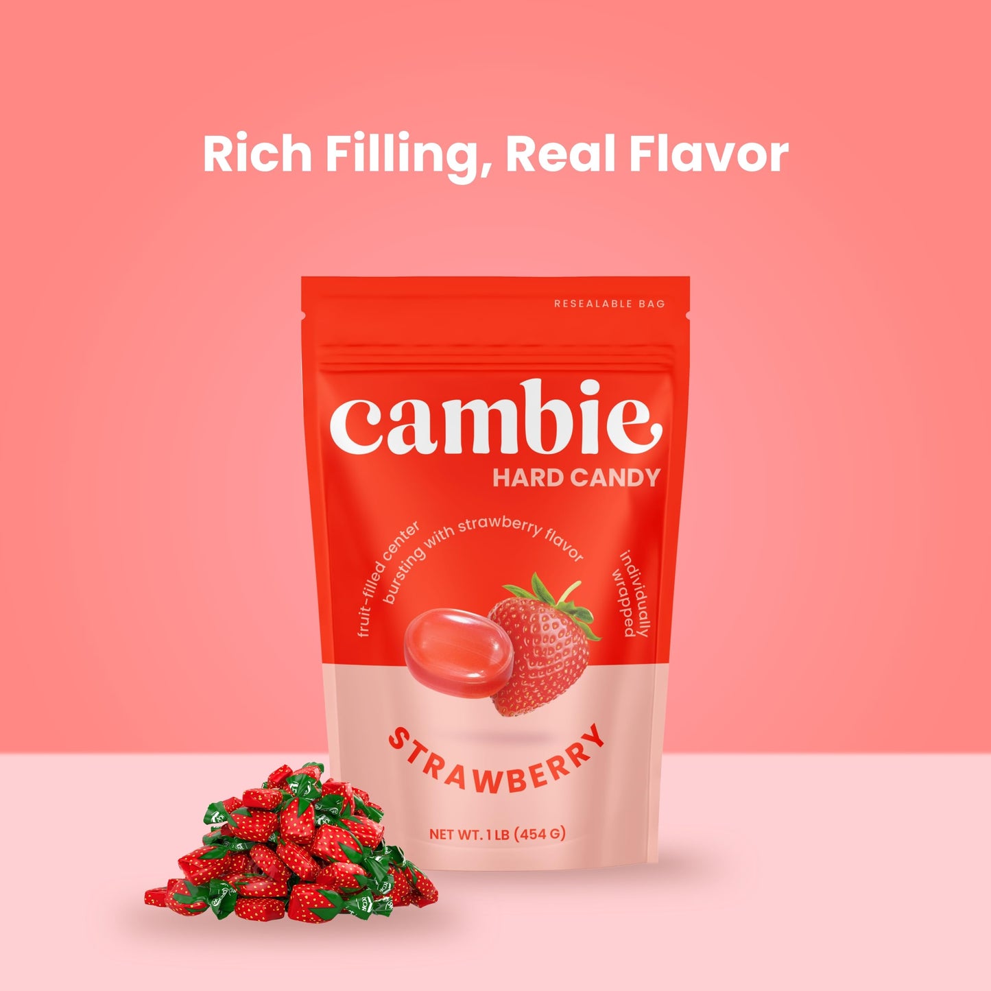 Strawberry Hard Candy Individually Wrapped by Cambie  1 lb of Strawberry Candy with a Deliciously Sweet Hard Exterior with a Soft  Fruit-Filled Center