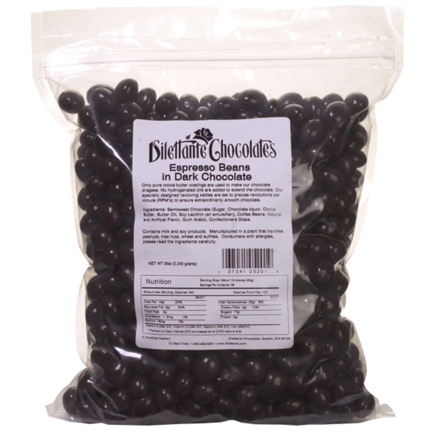 Bulk Dark Chocolate Covered Espresso Beans | 5Lb Resealable Bag | Premium Quality Dark Chocolate | Large Bulk Size | Energizing 