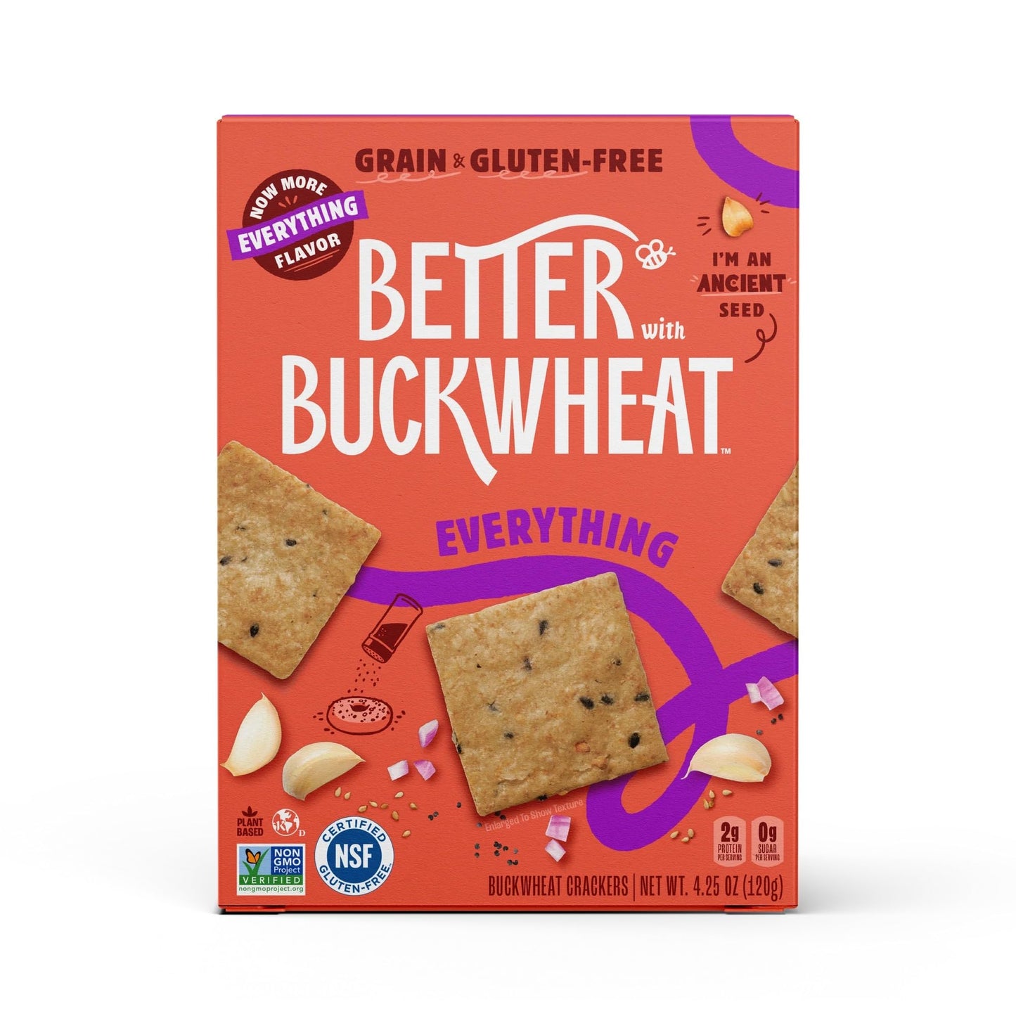 Better with Buckwheat Everything Crackers - Gluten-Free Crackers, Healthy Snack Crackers, Grain-Free, Non-GMO, Sugar-Free - Pair