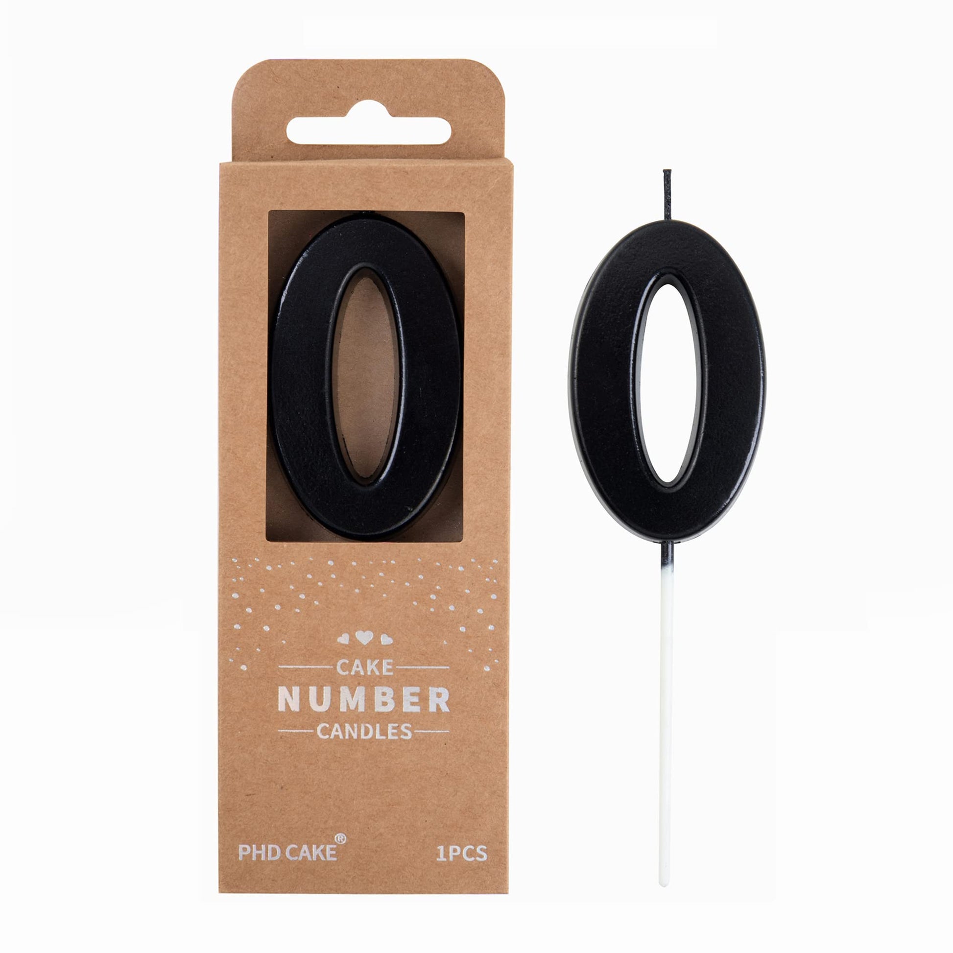 PHD CAKE Modern Black Birthday Candles, 0 Inch Number Cake Candles for Party Celebration