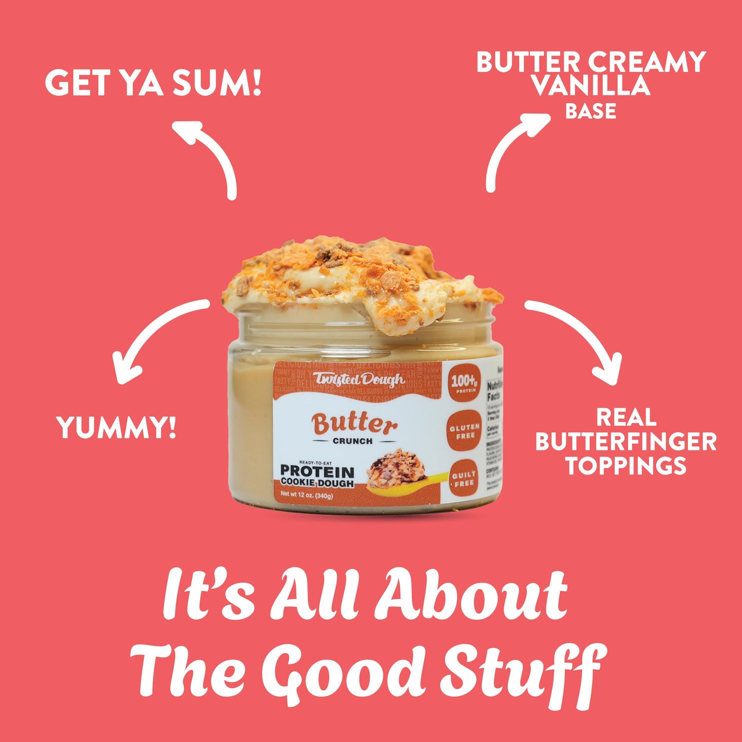 Twisted Dough - 2 Pack Butter Crunch Protein Cookie Dough | Healthy Edible Dessert Dough | Smooth And Creamy | Protein Packed In
